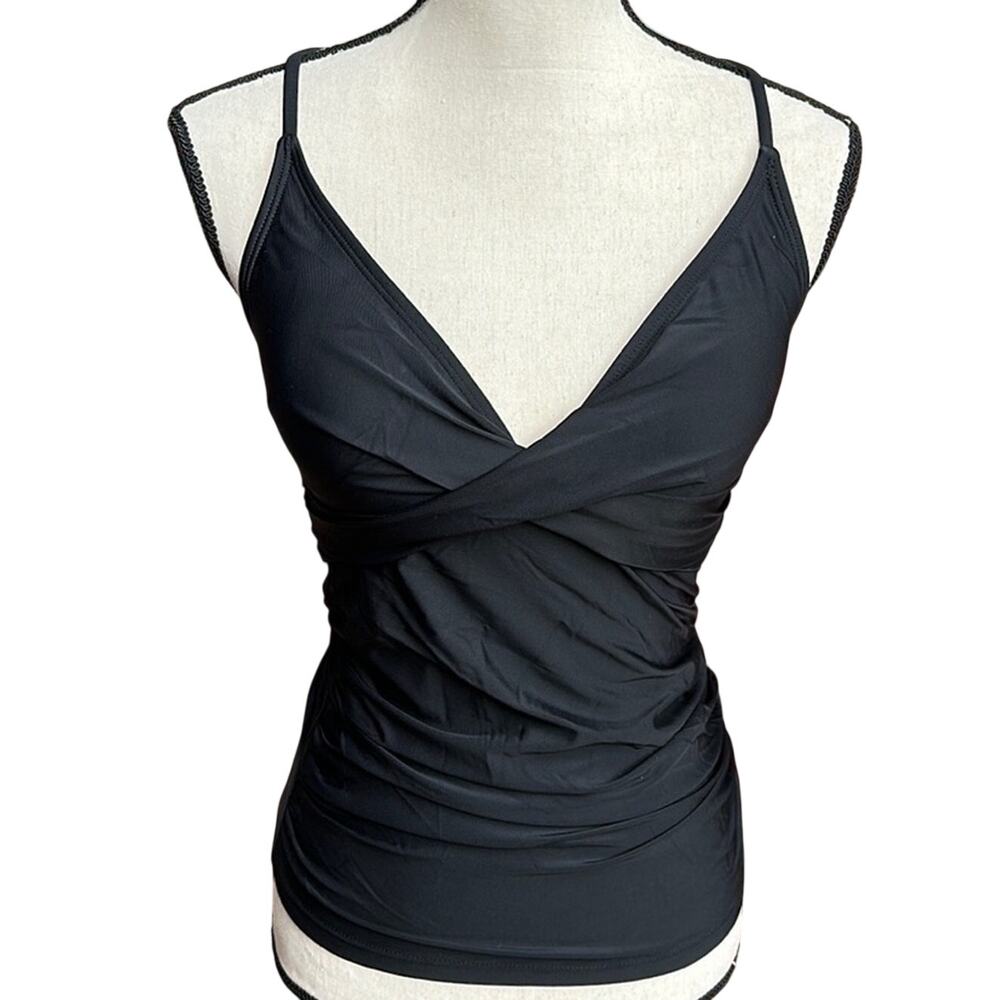 Black Twist Front Tankini Top S Criss Cross Back Adjustable Straps Tummy Control